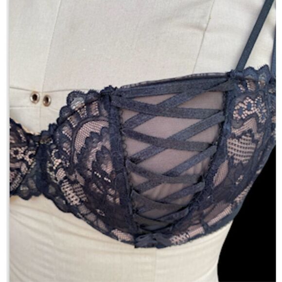 Adore Me Lace Balconette Bra Black 36C Lace Sheer - Picture 3 of 12